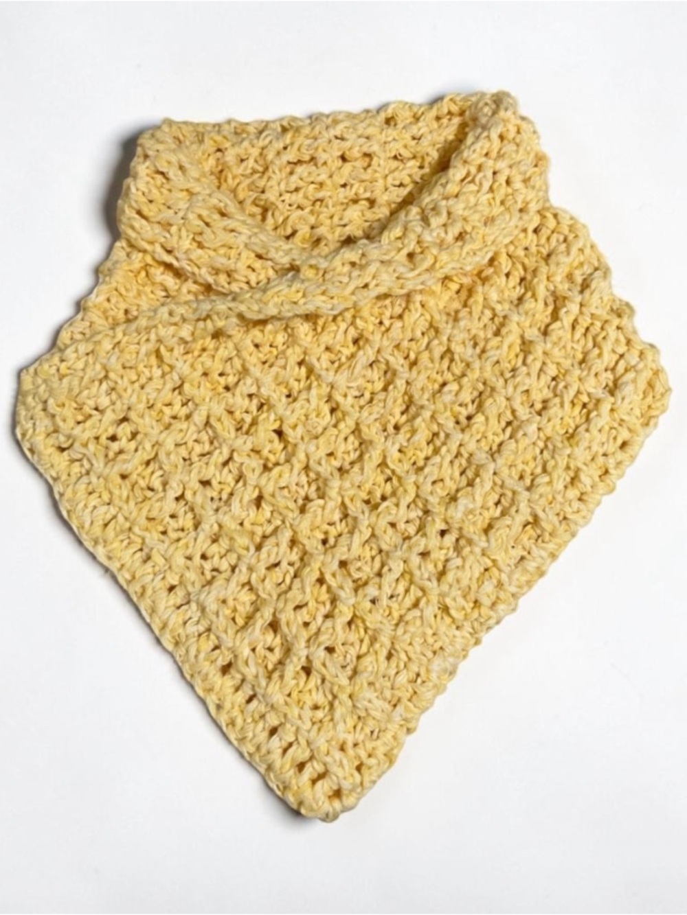 Reclaimed Yarn Crochet Cowl Neck Warmer Scarf Handmade Yellow 100% Cotton